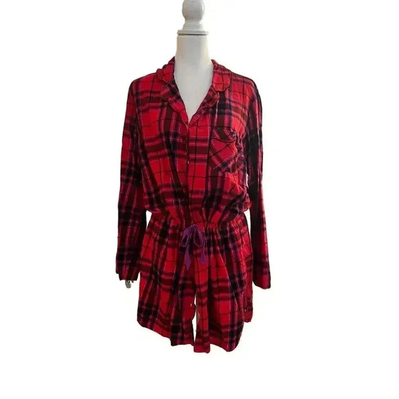 VICTORIA SECRET PLAID DRAWSTRING WAIST NIGHTGOWN SIZE LARGE - Picture 1 of 7